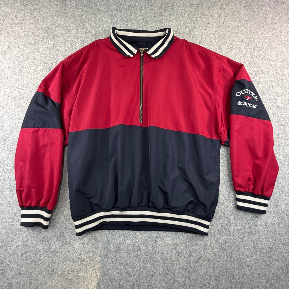 Cutter & Buck Mens XL Red Navy Colorblock Quarter Zip Windbreaker Jacket Vintage